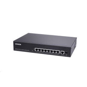 Vivotek PoE switch AW-GEL-105A-110, 8xGE PoE(802.3af/at/bt, PoE budget 110W), 1xGbE RJ-45, 1xSFP 100M/1G slot