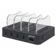 Manhattan USB nabíjecí stanice, 4-Port USB Charging Station, USB-A, černá Manhattan USB nabíjecí stanice, 4-Port USB Charging Station, USB-A, černá