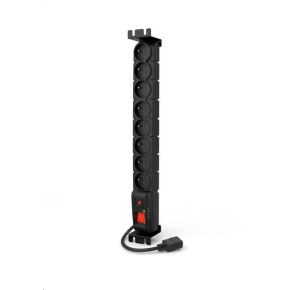 19" rozvodný panel ACAR 8x230V s IEC konektorem pro UPS, vypínač, indikátor napětí, přepěťová ochrana, kabel 3m