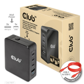 Club3D cestovní nabíječka 140W GaN technologie, 3xUSB-C, 1xUSB-A, PPS + PD 3.1 Support