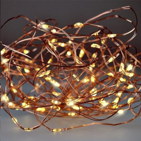 Solight vánoční řetěz měděný, 100x mini LED, 10m, 3 x AA, teplé světlo