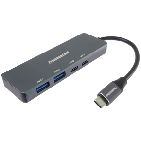 PREMIUMCORD Hub USB-C na 2x USB 3.2 Typ-C +2x USB 3.2, 5G SuperSpeed, Aluminum