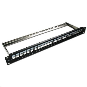 XtendLan Patch panel 19", 24 portů, neosazený, stíněný, černý, Cat5e/6/6A/7, odnimatelný vyvazovák XtendLan Patch panel 19", 24 portů, neosazený, stíněný, černý, Cat5e/6/6A/7, odnimatelný vyvazovák