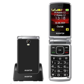 Aligator V710 Senior, Dual SIM, černá-stříbrná + nabíjecí stojánek