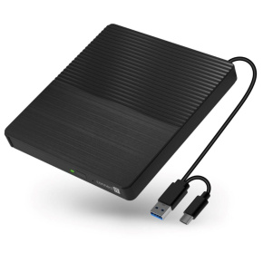 CONNECT IT Externí mechanika CD/DVD 3v1 SlimDrive, čtečka MicroSD/SD, 2xUSB, USB-A/USB-C, černá CONNECT IT Externí mechanika CD/DVD 3v1 SlimDrive, čtečka MicroSD/SD, 2xUSB, USB-A/USB-C, černá