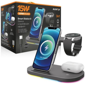 ALIGATOR bezdrátová nabíjecí stanice Smart Station S 3v1, 15W, černá