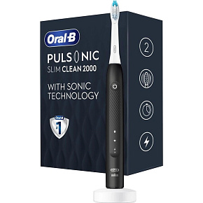 Oral-B Pulsonic Slim Clean 2000 Black, sonický zubní kartáček, 2 režimy čištění, časovač, bělící Oral-B Pulsonic Slim Clean 2000 Black, sonický zubní kartáček, 2 režimy čištění, časovač, bělící