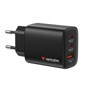 VERBATIM GaN Nabíječka Essentials 65W, 2xUSB-C, 1xUSB-A, černá VERBATIM GaN Nabíječka Essentials 65W, 2xUSB-C, 1xUSB-A, černá
