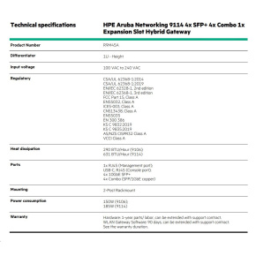 HPE Aruba Networking 9114 4x SFP+ 4x Combo 1x Expansion Slot Hybrid Gateway