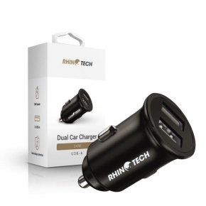 RhinoTech LITE MINI kovový duální USB-A nabíjecí adaptér do auta 24W černá
