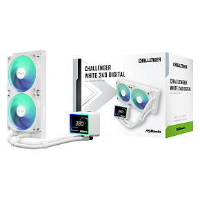 ASROCK Vodní chladič Challenger White 240 Digital, 2x120mm, ARGB, LGA1851, AM5, bílá