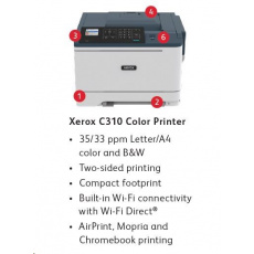 Xerox C310V_DNI, barevná laser. tiskárna, A4,C230 A4 33ppm WiFi Duplex Xerox C310V_DNI, barevná laser. tiskárna, A4,C230 A4 33ppm WiFi Duplex