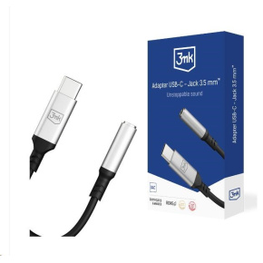 3mk adaptér USB-C/Jack 3,5mm (samice) 0,15m, černo-stříbrná