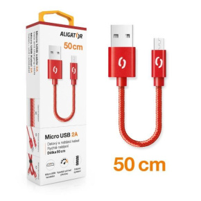 ALIGATOR datový kabel PREMIUM 2A, micro USB, délka 50 cm, červená