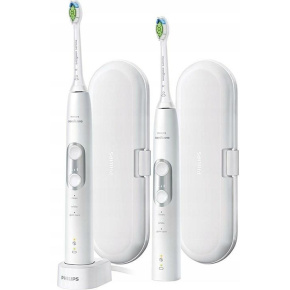 Philips Sonicare 6100 HX6877/34 elektrický zubní kartáček, sada 2 kusů, časovač, cestovní pouzdro, bílá